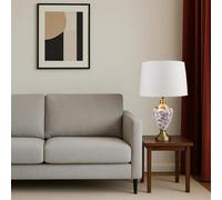 Lighting Supermarket Hepburn Antique Table Lamp With Ivory Pleated Linen Shade Printed Ceramic Effect 58Cm