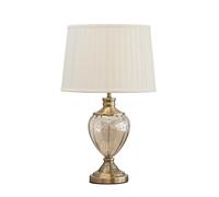 Lighting Supermarket Hepburn Large Amber Glass Antique Brass Traditional Table Lamp with Cream Pleat Shade