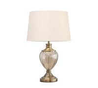Lighting Supermarket Hepburn Large Amber Glass Antique Brass Traditional Table Lamp with Ivory Gold Lined Shade