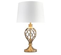 Lighting Supermarket Hepburn Large Barley Twist Antique Brass Traditional Table Lamp with Ivory Gold Lined Shade