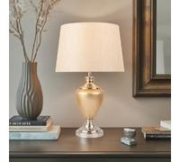 Lighting Supermarket Hepburn Large Ceramic Table Lamp Beige Shade Champagne Gold Silver Finish 58Cm