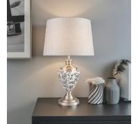 Lighting Supermarket Hepburn Large Ceramic Table Lamp Grey Linen Shade Black Printed Finish 58Cm