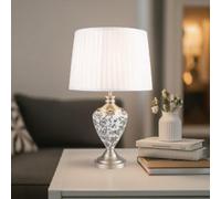Lighting Supermarket Hepburn Large Ceramic Table Lamp Ivory Pleated Shade Black Print Silver 58Cm