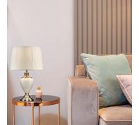 Lighting Supermarket Hepburn Large Ceramic Table Lamp Ivory Pleated Shade Cream Brass Finish 58Cm