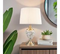 Lighting Supermarket Hepburn Large Ceramic Table Lamp Ivory Pleated Shade Gold Printed Finish 58Cm