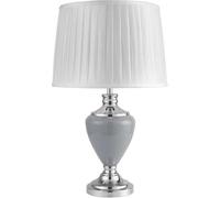 Lighting Supermarket Hepburn Large Ceramic Table Lamp Ivory Pleated Shade Modern Grey Silver Finish 58Cm