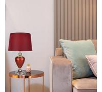 Lighting Supermarket Hepburn Large Ceramic Table Lamp Red Fabric Shade Shiny Red Chrome Finish 58Cm