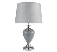 Lighting Supermarket Hepburn Large Ceramic Table Lamp with Matching Shade - Grey & Chrome