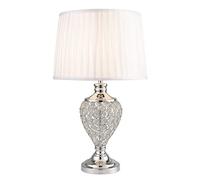 Lighting Supermarket Hepburn Large Crystal Glass Table Lamp with Chrome Base and Fabric Shade, Decorative Lighting for Living Room or Hallway (Grey Linen)