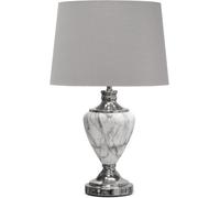Lighting Supermarket Hepburn Large Grey Marble Effect Table Lamp With Grey Silver Lined Shade - Grey
