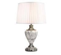 Lighting Supermarket Hepburn Large Grey Marble Effect Table Lamp with Ivory Pleated Shade - Grey & Silver