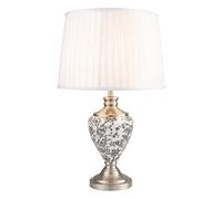 Lighting Supermarket Hepburn Large Printed Ceramic Table Lamp with Ivory Pleat Shade - Black Print & Silver