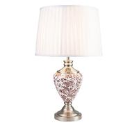 Lighting Supermarket Hepburn Large Printed Ceramic Table Lamp with Ivory Pleated Shade - Red Print & Silver