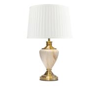Lighting Supermarket Hepburn Large Tall Table Lamp, Cream Marble Effect Base with Antique Brass Detail, Fabric Shade for Living Room, Console or Side Table (Cream Pleat)