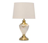 Lighting Supermarket Hepburn Large Tall Table Lamp, Cream Marble Effect Base with Antique Brass Detail, Fabric Shade for Living Room, Console or Side Table (Ivory Gold Lined)