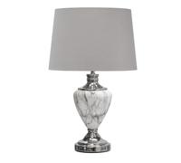 Lighting Supermarket Hepburn Large Tall Table Lamp, Grey Marble Effect Base with Antique Brass Detail, Fabric Shade for Living Room, Console or Side Table (Grey Silver Lined Shade)
