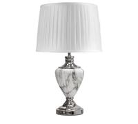 Lighting Supermarket Hepburn Large Tall Table Lamp, Grey Marble Effect Base with Antique Brass Detail, Fabric Shade for Living Room, Console or Side Table (Ivory Pleat Shade)