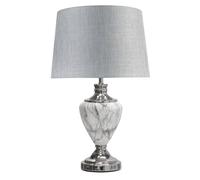 Lighting Supermarket Hepburn Large Tall Table Lamp, Grey Marble Effect Base with Antique Brass Detail, Fabric Shade for Living Room, Console or Side Table (Grey Linen Shade)