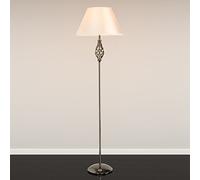 Lighting Supermarket Kingswood Barley Twist Traditional Floor Lamp with Cream Shade - Pewter