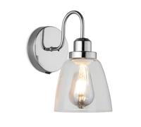 Lighting Supermarket Leeto Modern Satin Silver Switched Wall Light with Glass Shade
