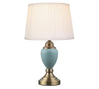 Lighting Supermarket Malham Small Touch Control Table Lamp with Ivory Pleated Shade - Blue & Antique Brass