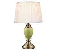 Lighting Supermarket Malham Small Touch Control Table Lamp with Ivory Pleated Shade - Green & Antique Brass