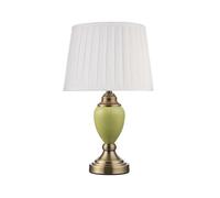 Lighting Supermarket Malham Small Touch Control Table Lamp With Ivory Pleated Shade - Green & Antique Brass