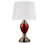 Lighting Supermarket Malham Small Touch Control Table Lamp With Ivory Pleated Shade - Red & Antique Brass