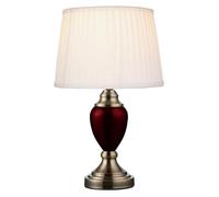 Lighting Supermarket Malham Small Touch Control Table Lamp with Ivory Pleated Shade - Red & Antique Brass