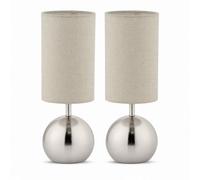 Lighting Supermarket Pair Of Bedford Modern Silver Brushed Metal Ball Small Touch Control Table Lamps