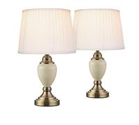 Lighting Supermarket Pair of Malham Small Touch Control Table Lamps with Ivory Pleated Shades - Cream & Brass