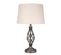 Lighting Supermarket Queenswood Classic Twist Table Lamp With Ivory Linen Drum Shade - Grey Pewter