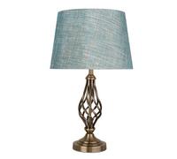 Lighting Supermarket Queenswood Traditional Barley Twist Table Lamp With Blue Gold Linen Shade - Antique Brass