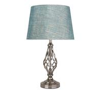 Lighting Supermarket Queenswood Traditional Barley Twist Table Lamp With Blue Gold Linen Shade - Silver Chrome