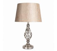 Lighting Supermarket Queenswood Traditional Barley Twist Table Lamp With Charcoal Gold Linen Shade - Silver Chrome