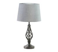 Lighting Supermarket Queenswood Traditional Barley Twist Table Lamp With Grey Linen Drum Shade - Pewter Grey