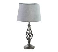 Lighting Supermarket Queenswood Traditional Barley Twist Table Lamp with Grey Linen Drum Shade - Pewter Grey