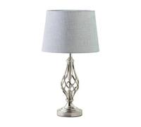 Lighting Supermarket Queenswood Traditional Barley Twist Table Lamp With Grey Linen Shade - Silver Chrome
