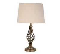 Lighting Supermarket Queenswood Traditional Barley Twist Table Lamp With Natural Linen Drum Shade- Antique Brass