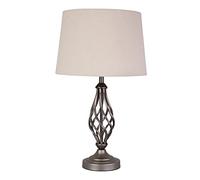 Lighting Supermarket Queenswood Traditional Barley Twist Table Lamp with Natural Linen Drum Shade - Pewter Grey
