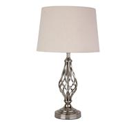 Lighting Supermarket Queenswood Traditional Barley Twist Table Lamp With Natural Linen Drum Shade- Silver Chrome