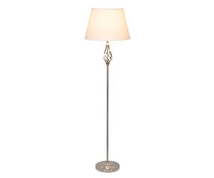 Lighting Supermarket Queenswood Traditional Twist Floor Lamp/Shiny Silver Chrome/Ivory Linen Drum Shade/Standard Lamp/ES Bulb