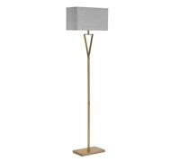 Lighting Supermarket V Design Antique Brass Space-Saving Slimline Floor Lamp with Grey Linen Shade