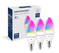 Lightinginside E12 Smart Light Bulbs 60W Equiv., 500LM 6W RGBCW Candelabra Chandelier Candle Bulb Works with Alexa/Google Home/Smart Life, 2.4G WiFi Bluetooth Bulbs, No Hub Required, ETL Listed, 3PCS