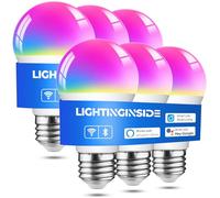 Lightinginside Smart Light Bulbs 60W Equivalent, WiFi Smart Bulb Compatible with Alexa/Google Assistant/Smart Life, A19 E26 RGBCW Color Changing, No Hub Required,2.4G WiFi, ETL Listed, 9W 800LM, 6PCS