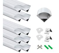 LightingWill 10-Pack LED Aluminum Profile, Strip Channel 3.3ft/1Meter Silver V-Shape Light Diffuser with Milky White Cover, End Caps and Mounting Clips V02