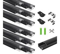 LightingWill 12-Pack LED Aluminum Profile, 3.3ft/1Meter LED Aluminum Channel Black U-Shape LED Diffuser with Crystal Smoke Cover, End Caps and Mounting Clips for LED Strip Lights