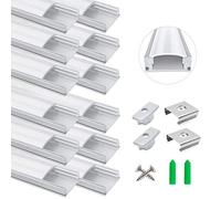 LightingWill 12-Pack LED Aluminum Profile, 3.3ft/1Meter LED Aluminum Channel Silver U-Shape LED Diffuser with Milky White Cover, End Caps and Mounting Clips for LED Strip Lights
