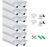 LightingWill 12-Pack LED Aluminum Profile, 3.3ft/1Meter LED Strip Channel Silver V-Shape LED Diffuser with Milky White Cover, End Caps and Mounting Clips for LED Strip Lights