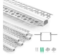 LightingWill 1M (3.3ft) 6 Pack Plaster-in LED Profile, Double Flange Aluminium Channel with Milky Diffuser, End Caps & Screws Included, Trimless Recessed LED Strip Channel for Ceiling Wall Drywall